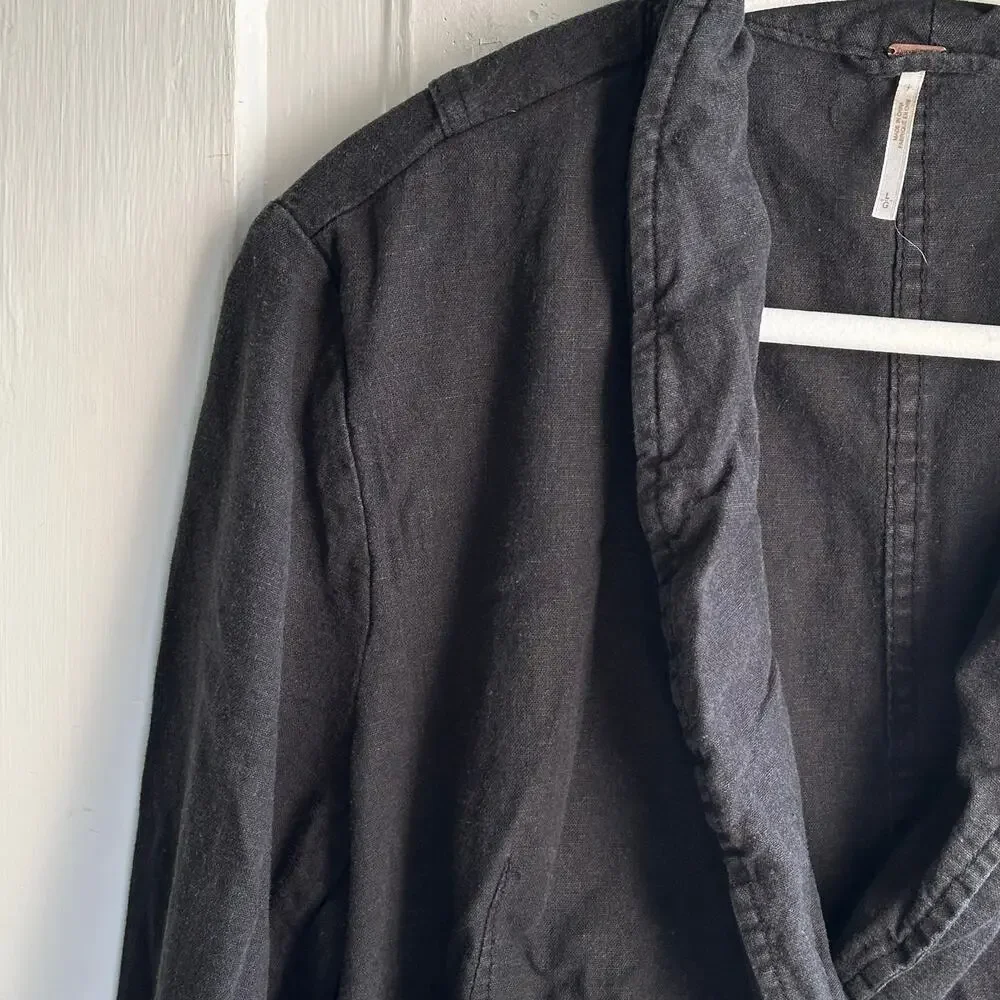 Free People Unstructured Jacket Black Linen Blend